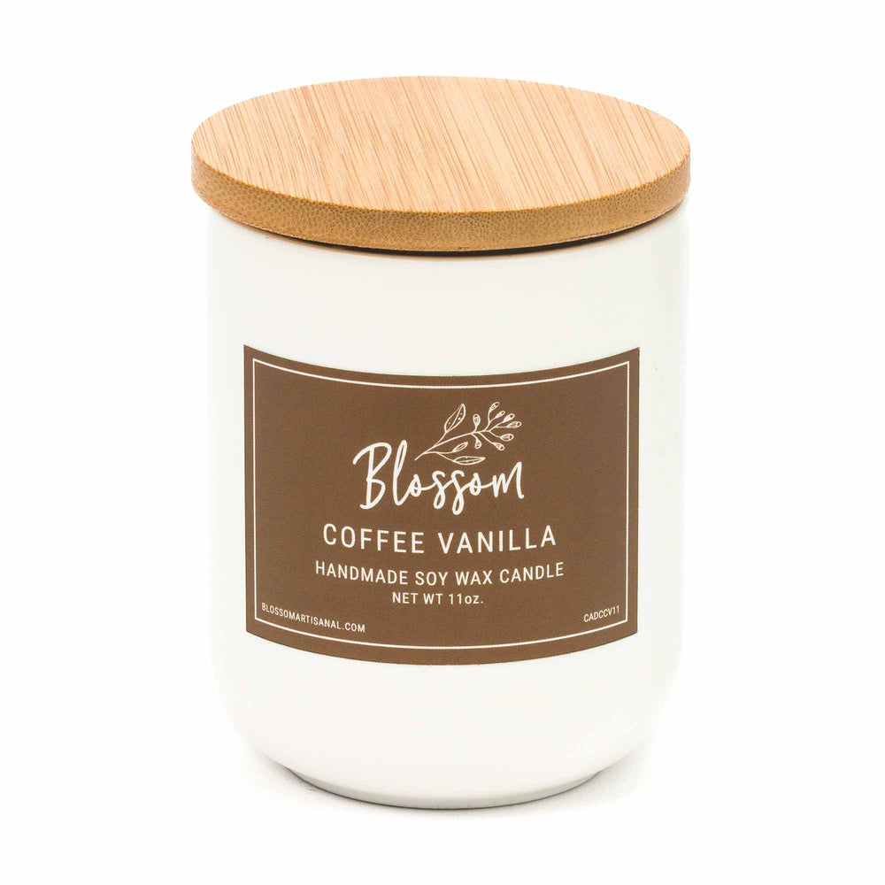 White Deco Soy Wax Candle Coffee Vanilla 11oz