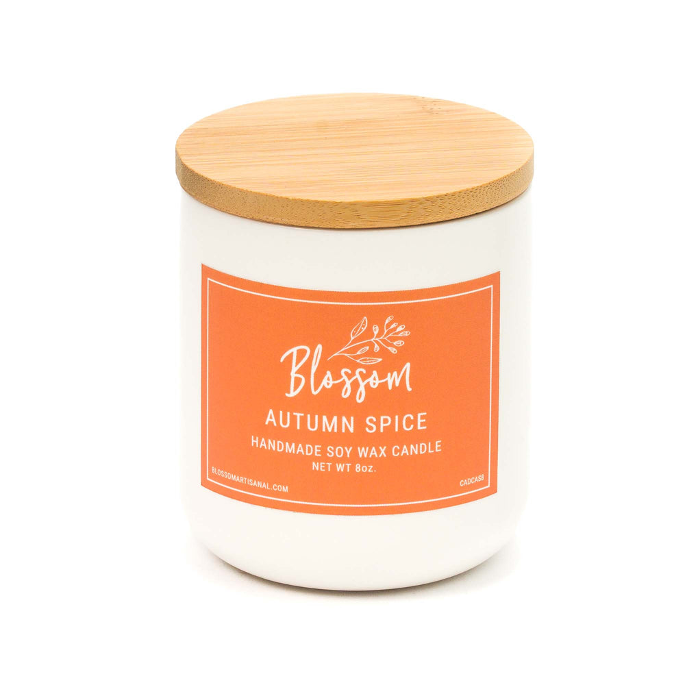 White Ceramic Decorative Soy Wax Candle Essential Oil Scent 8oz Autumn Spice