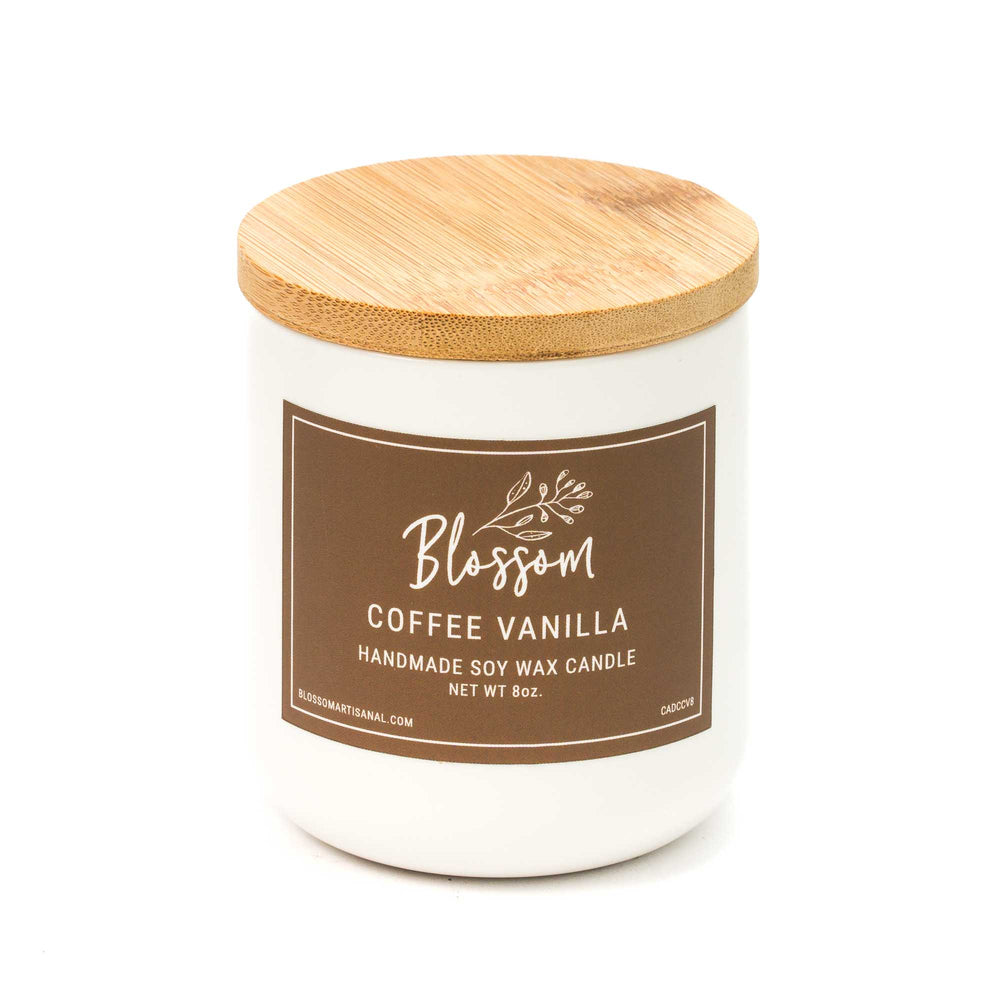 White Ceramic Decorative Soy Wax Candle Essential Oil Scent 8oz Coffee Vanilla