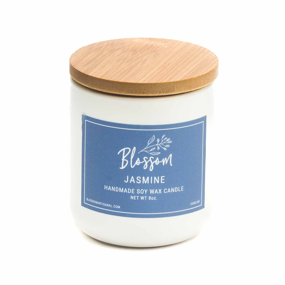 White Ceramic Decorative Soy Wax Candle Essential Oil Scent 8oz Jasmine