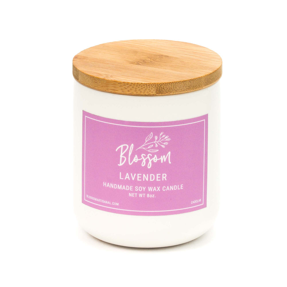 White Ceramic Decorative Soy Wax Candle Essential Oil Scent 8oz Lavender