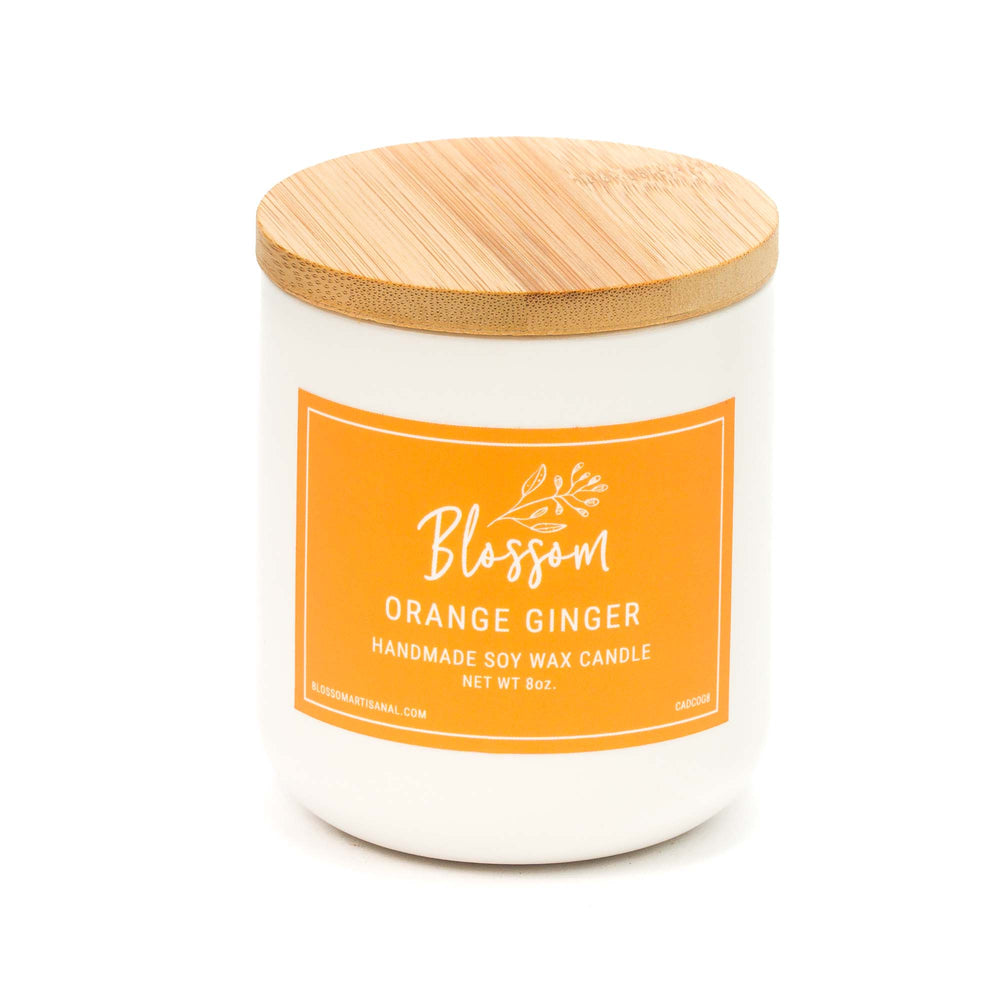 White Ceramic Decorative Soy Wax Candle Essential Oil Scent 8oz Orange Ginger