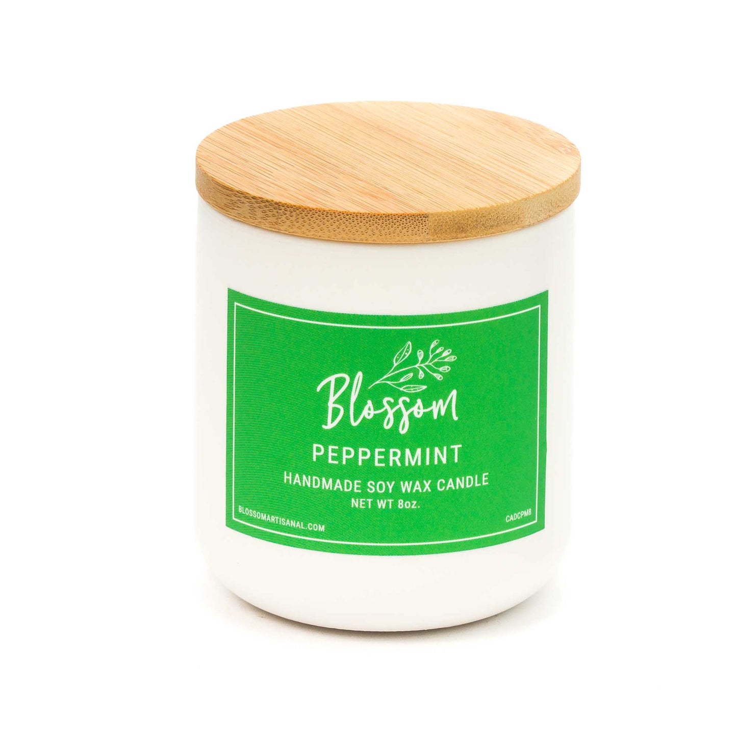 White Ceramic Decorative Soy Wax Candle Peppermint Essential Oil Scent 8oz