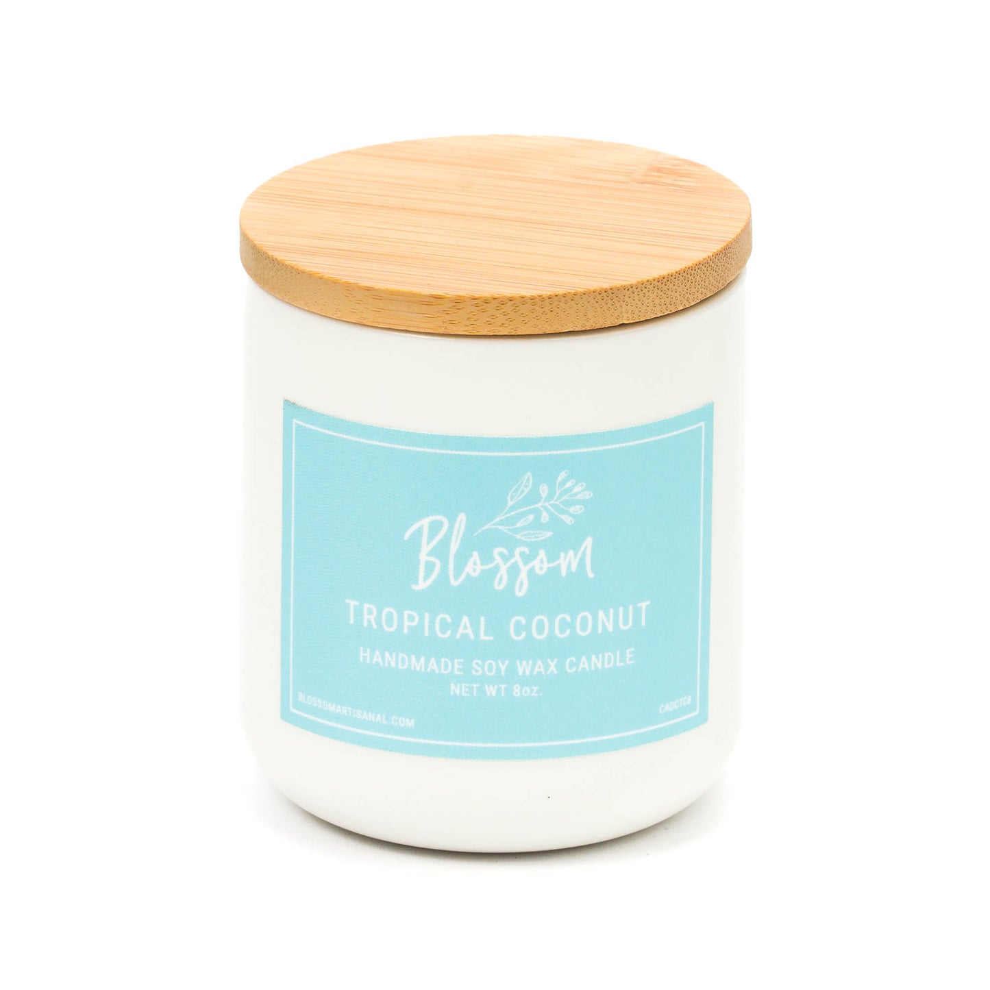 White Ceramic Decorative Soy Wax Candle Essential Oil Scent 8oz Tropical Coconut