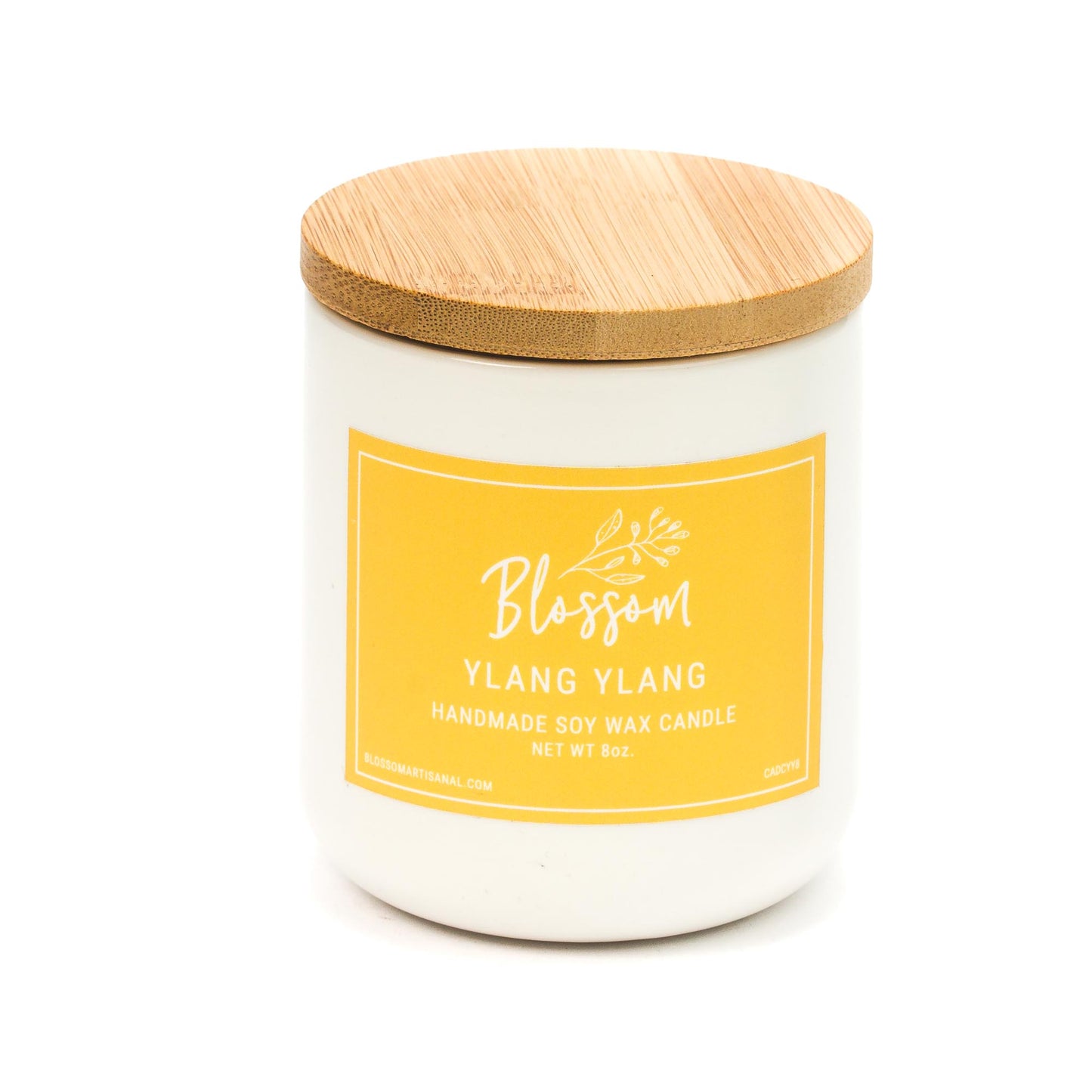 White Ceramic Decorative Soy Wax Candle Ylang Ylang Essential Oil Scent 8oz